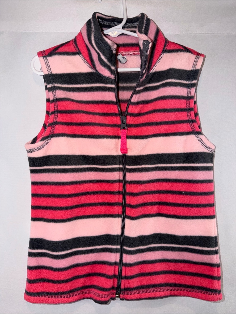 Old Navy Girls Pink Red and Black Striped Fleece Vest